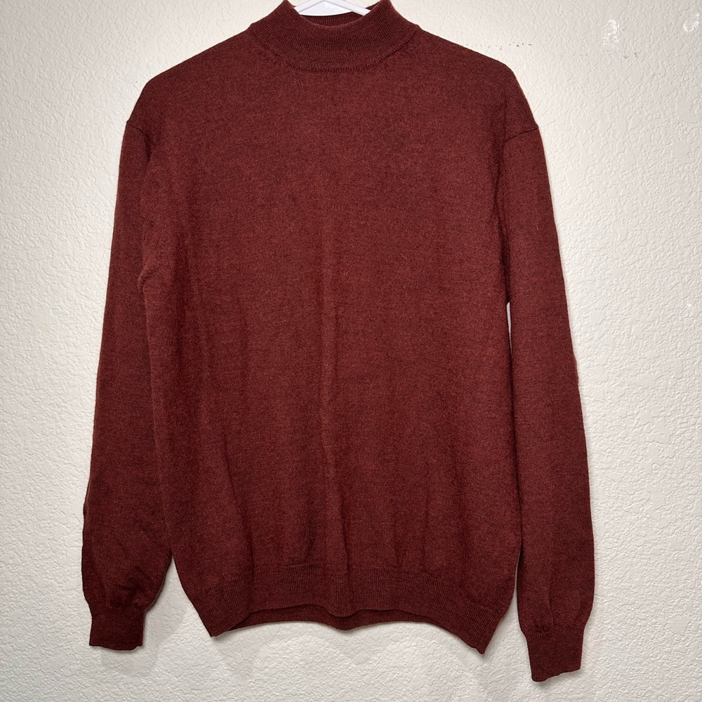 Pronto Uomo Mens Extra Fine Merino Wool Mock Neck Sweater Burgundy Red Medium